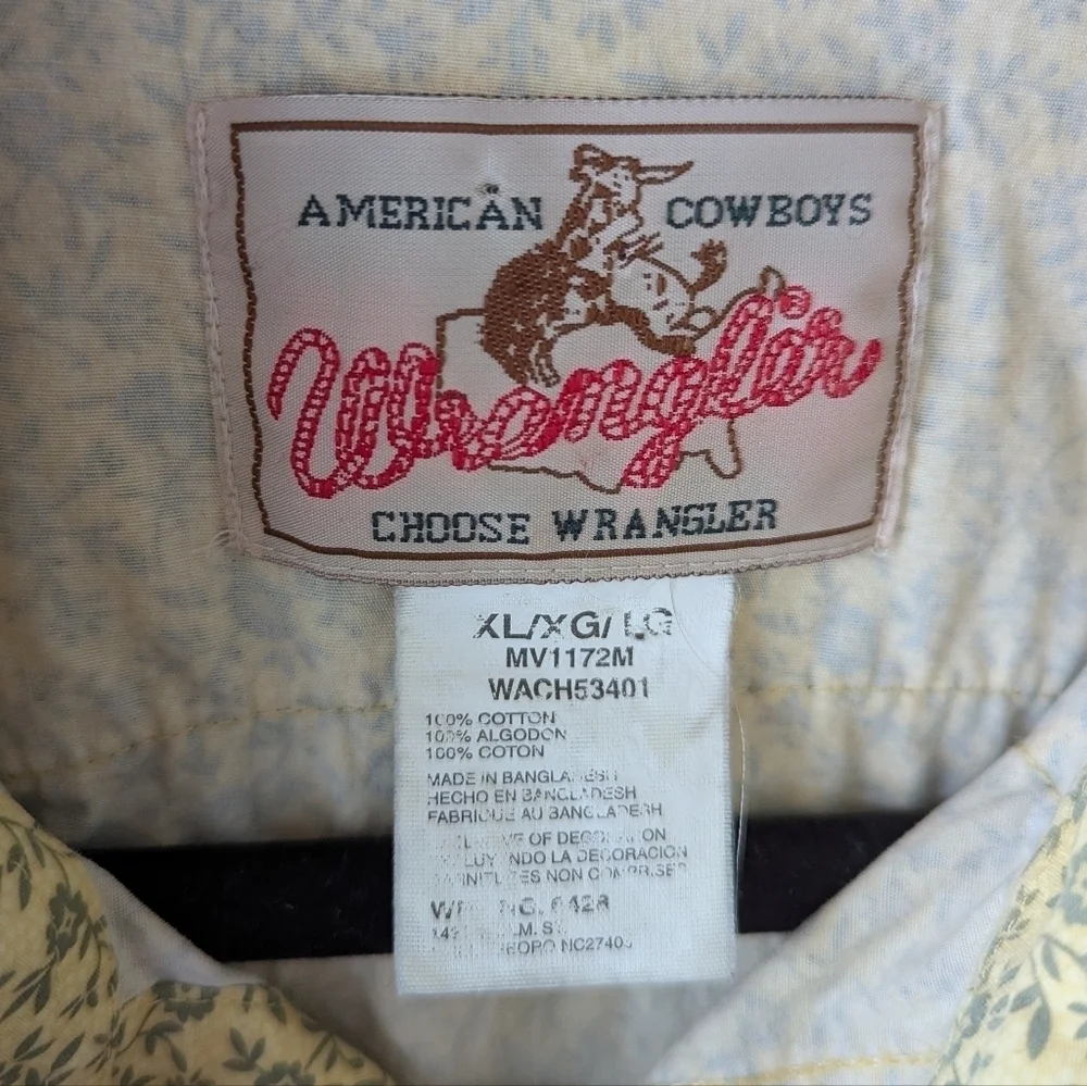Wrangler American Cowboys Western Pearl Snap Shirt Size XL Pale Yellow Gray